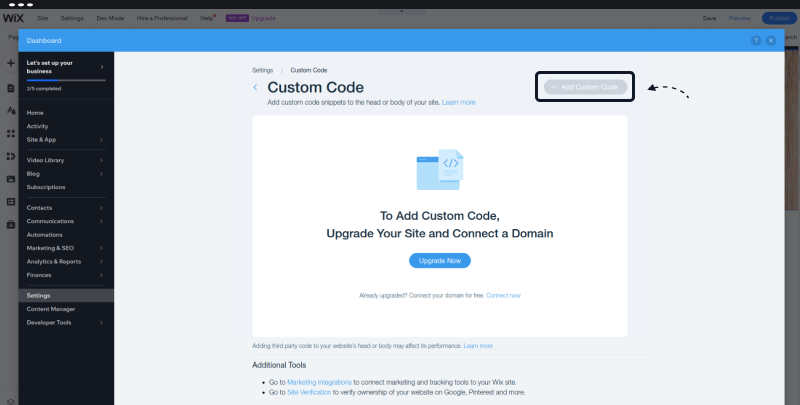 Adding custom code