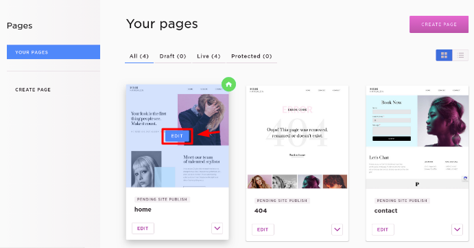 Clicking edit on the page where I want to embed the widget