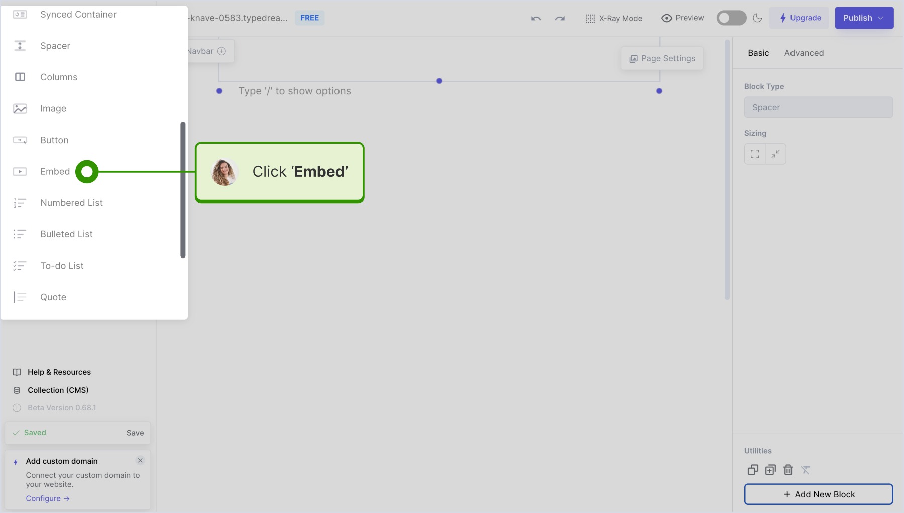 Clicking on Embed option