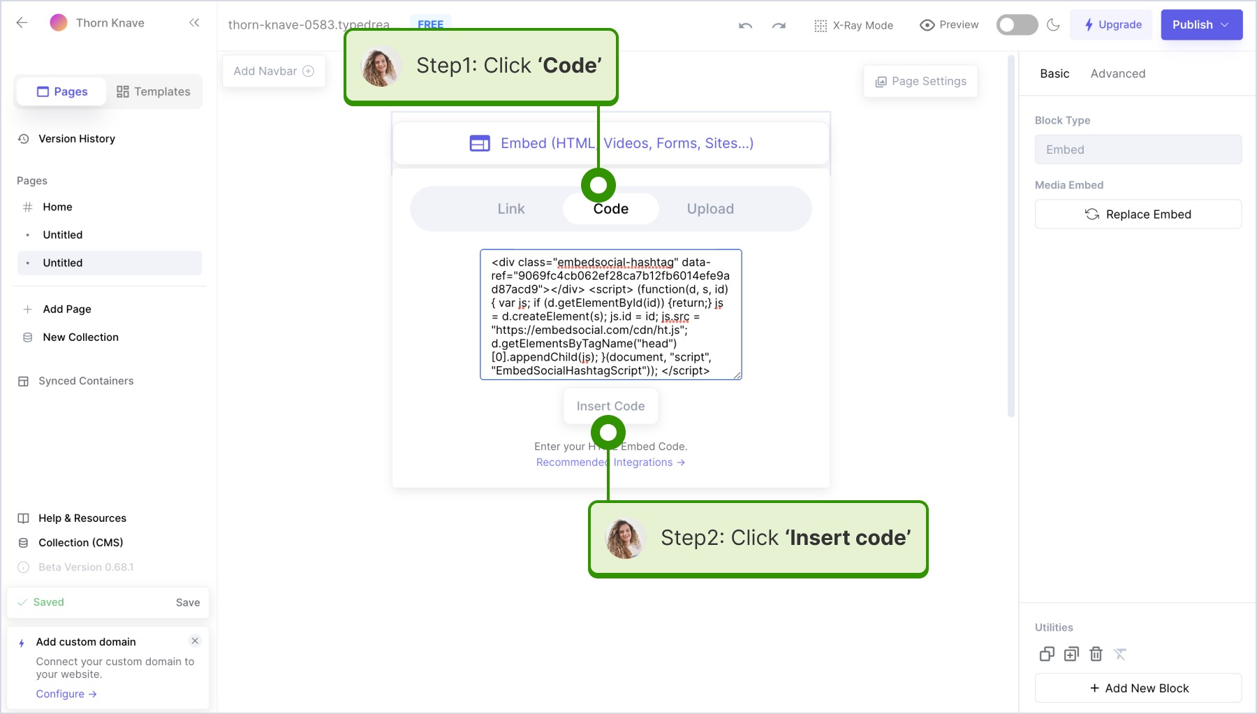 Clicking on code and pasting the code