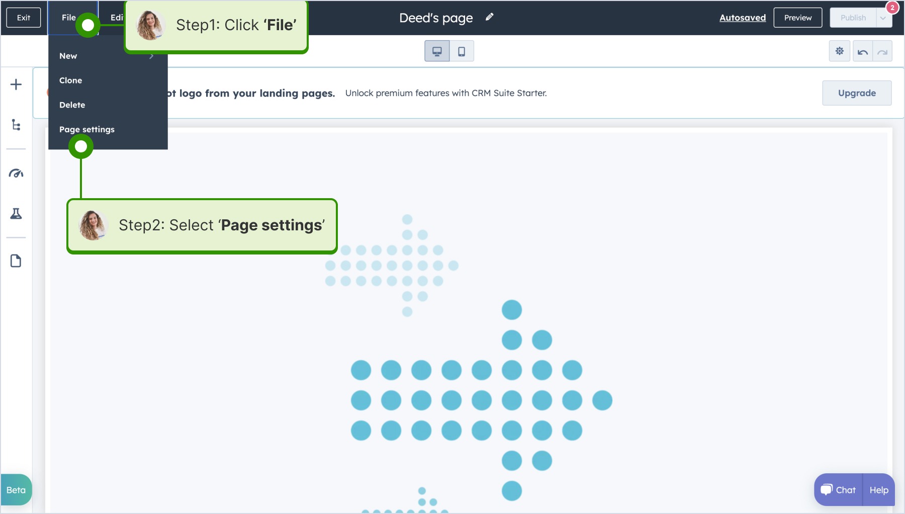 Selecting Page settings
