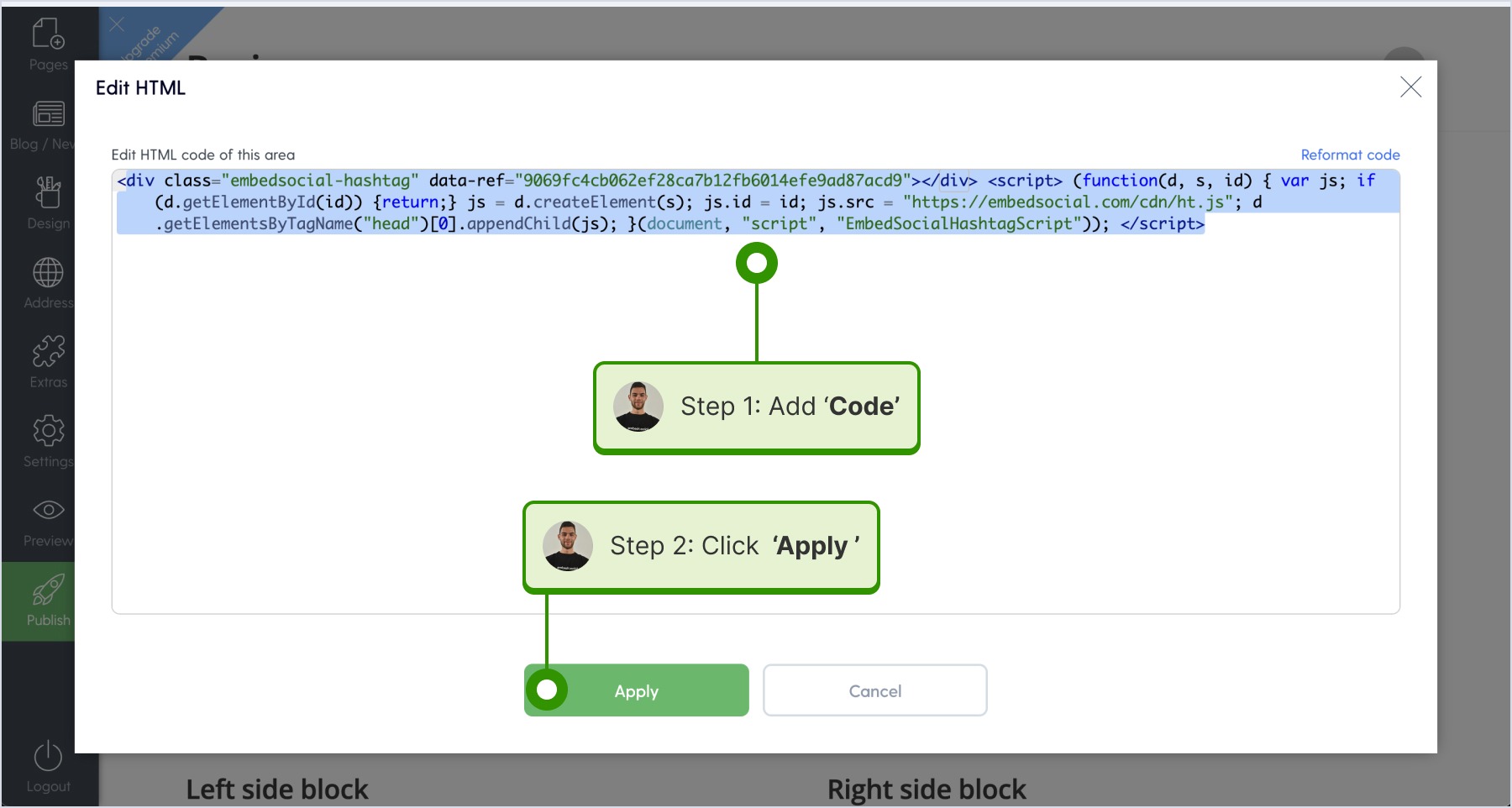 Pasting the code