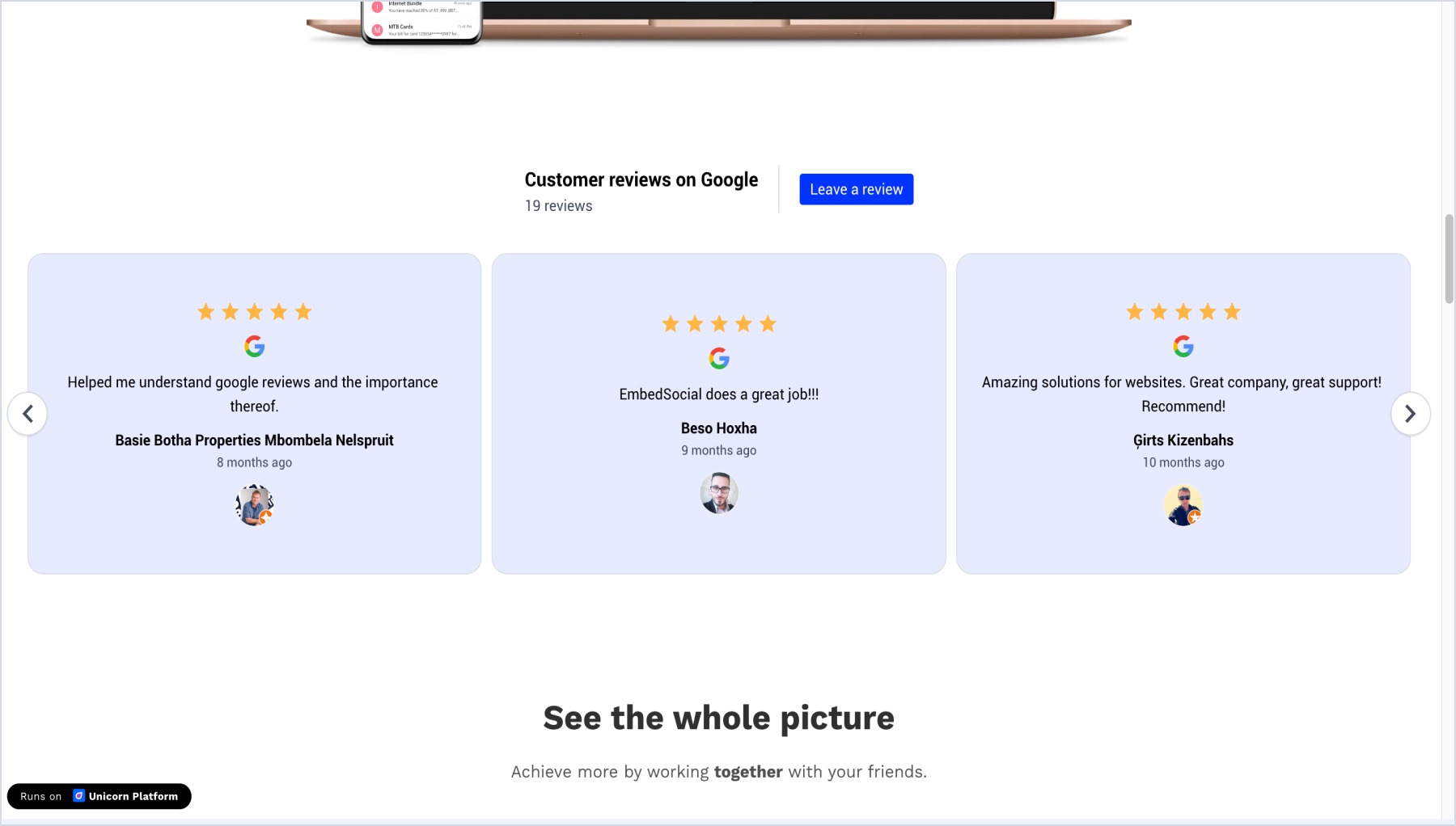 Example of the widget