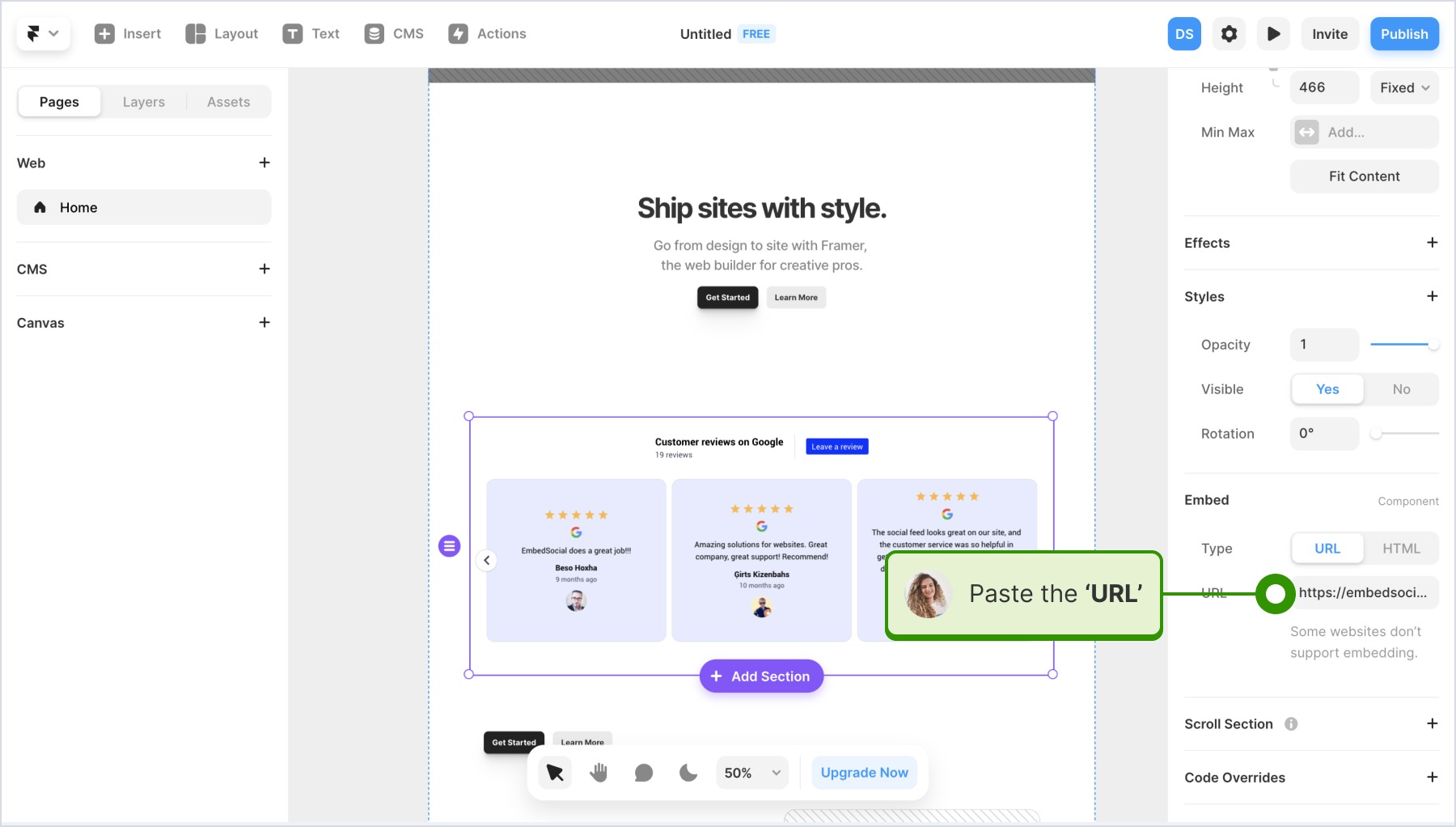 Pasting the widget URL