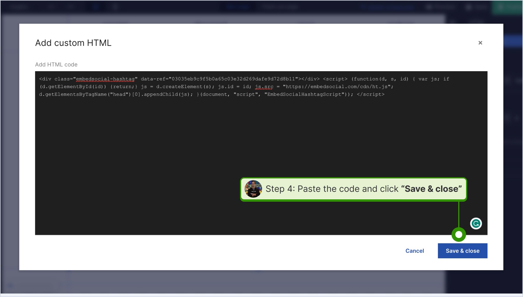 PAsting and saving the widget code