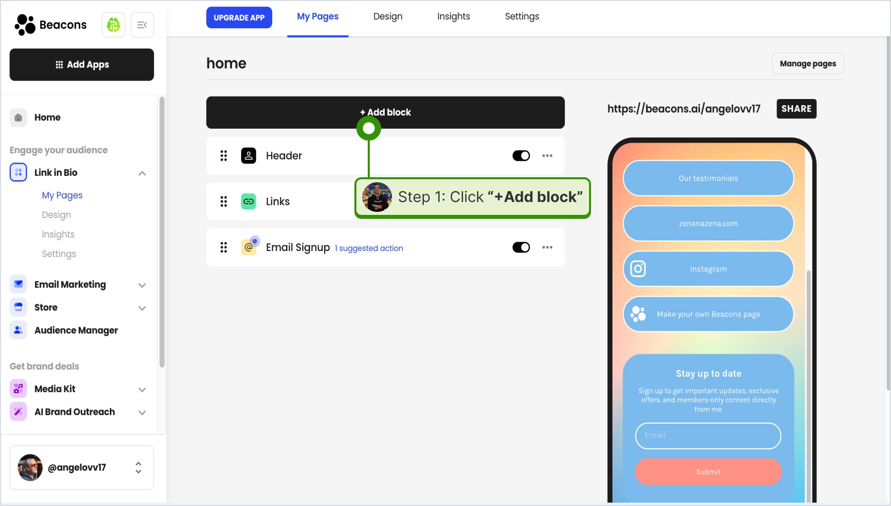click add block