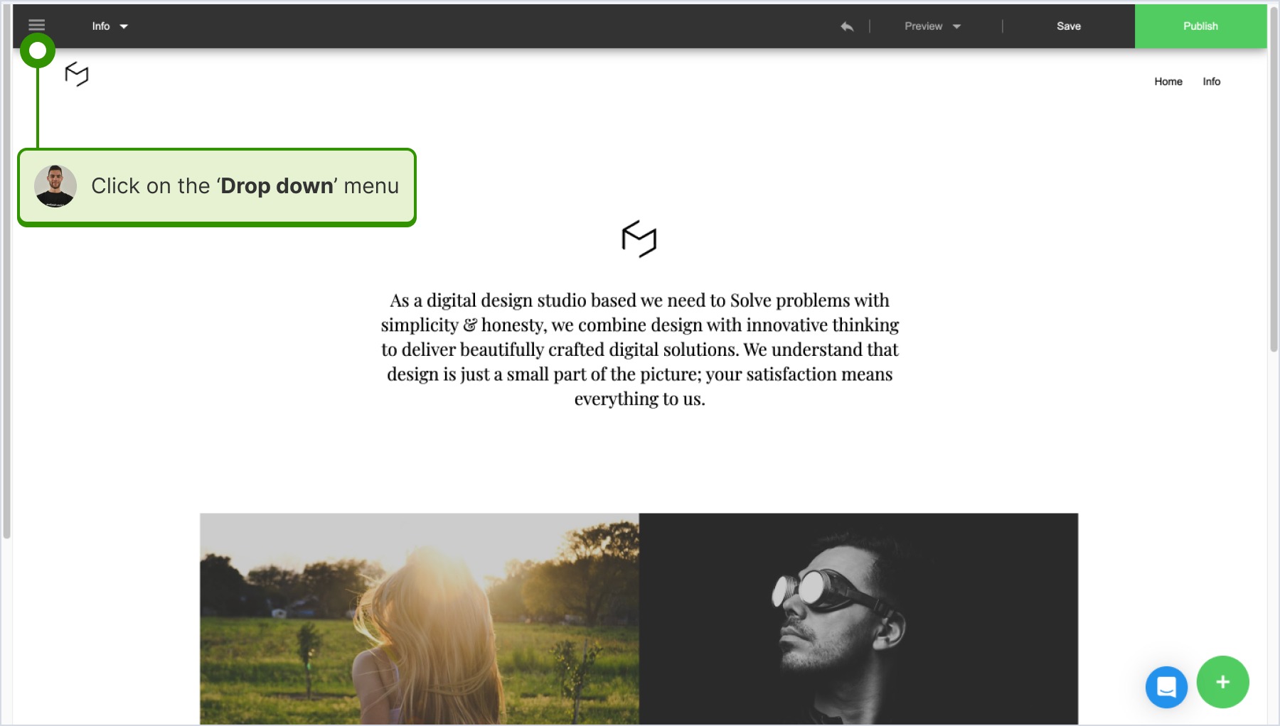 Clicking on 'General Settings' on the IM Creator website editor