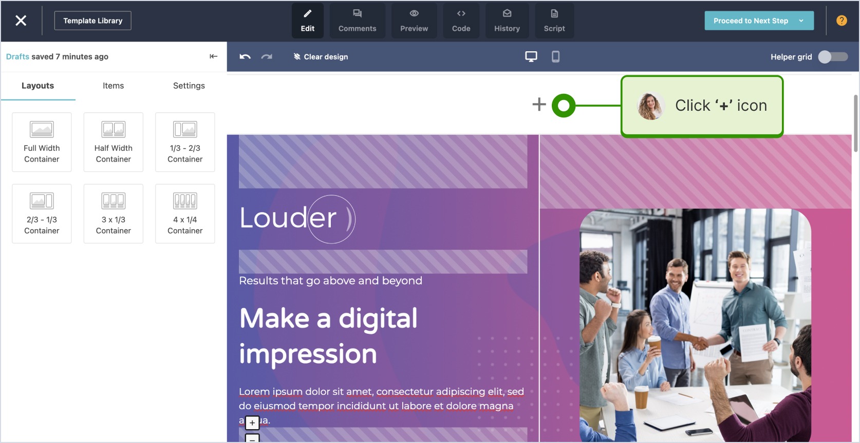 Clicking the '+' icon