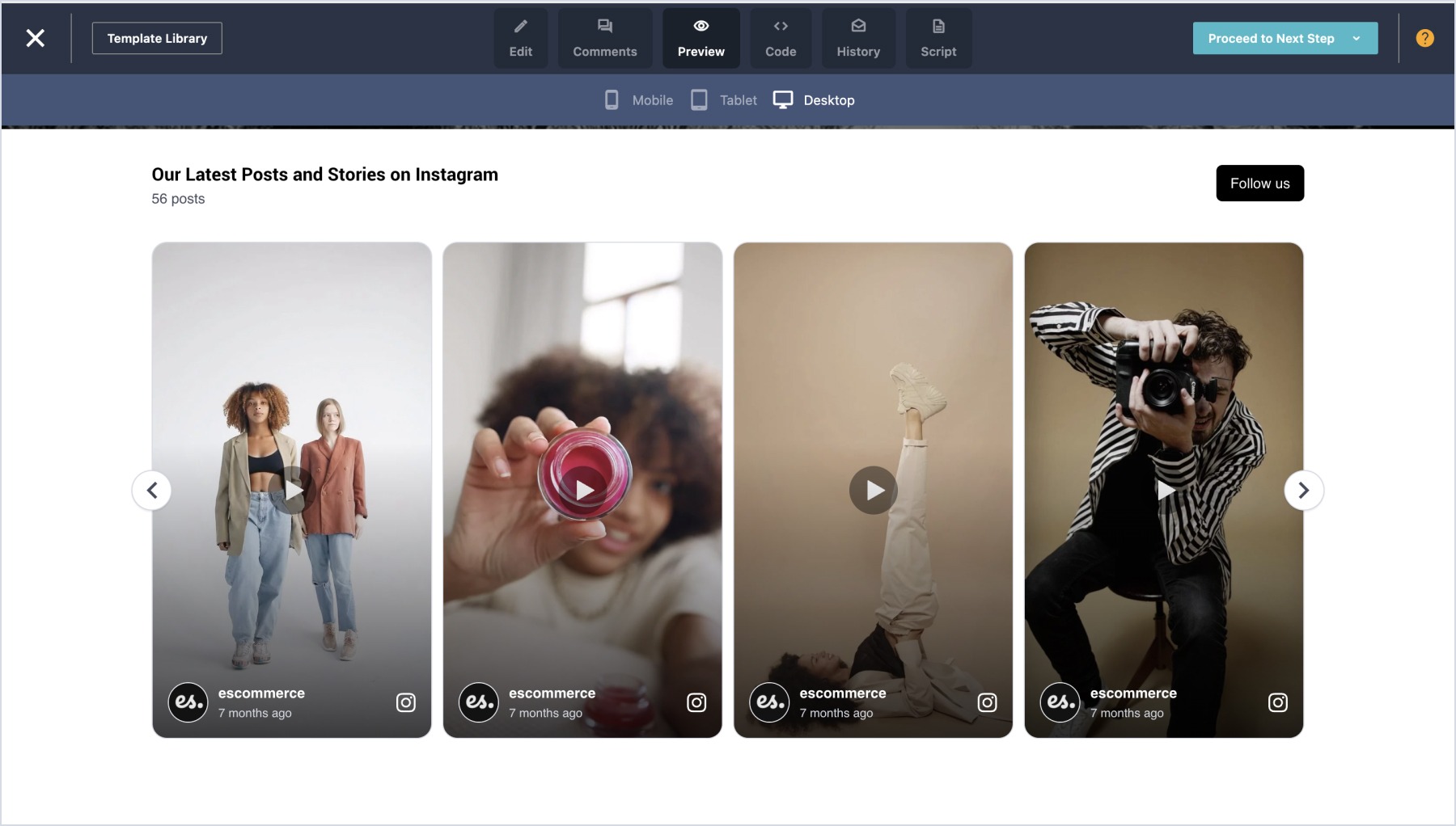 Final example of an Instagram widget embedded in Moosend