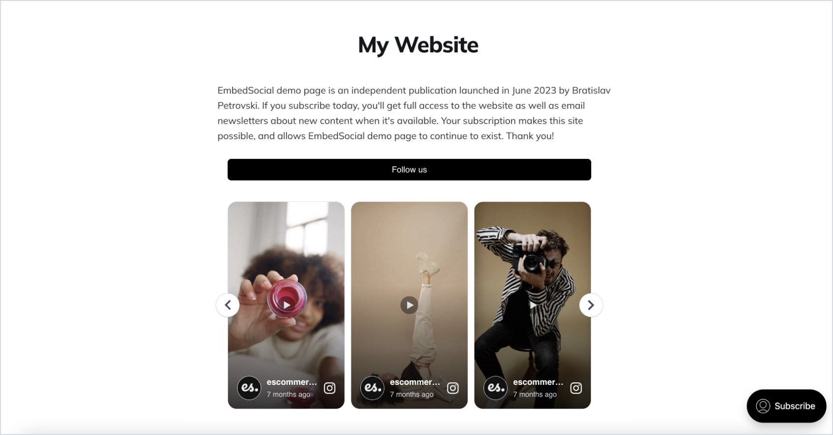 Example of an Instagram widget embedded in Ghost