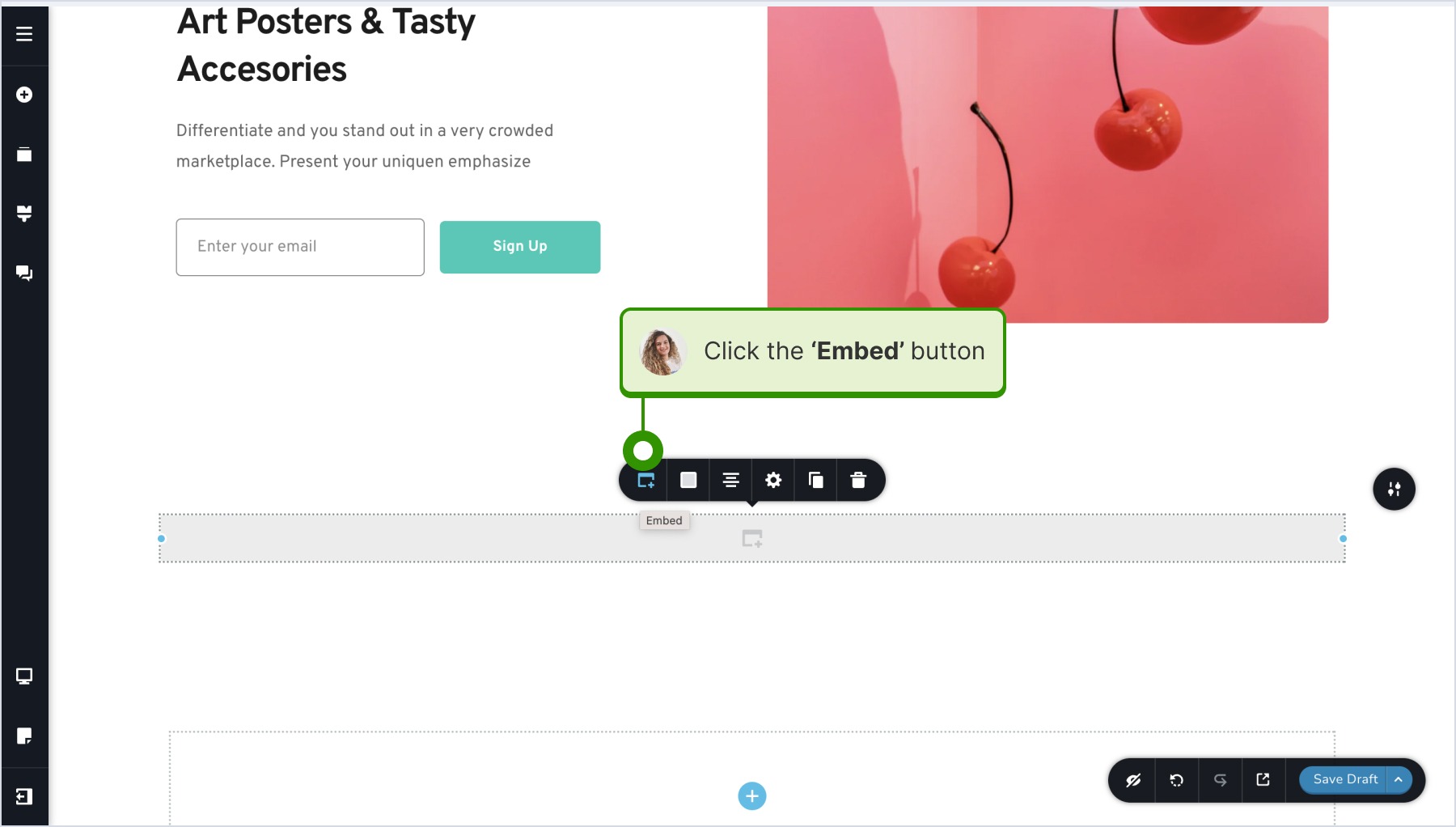 Clicking on the 'Embed' button to paste the widget code