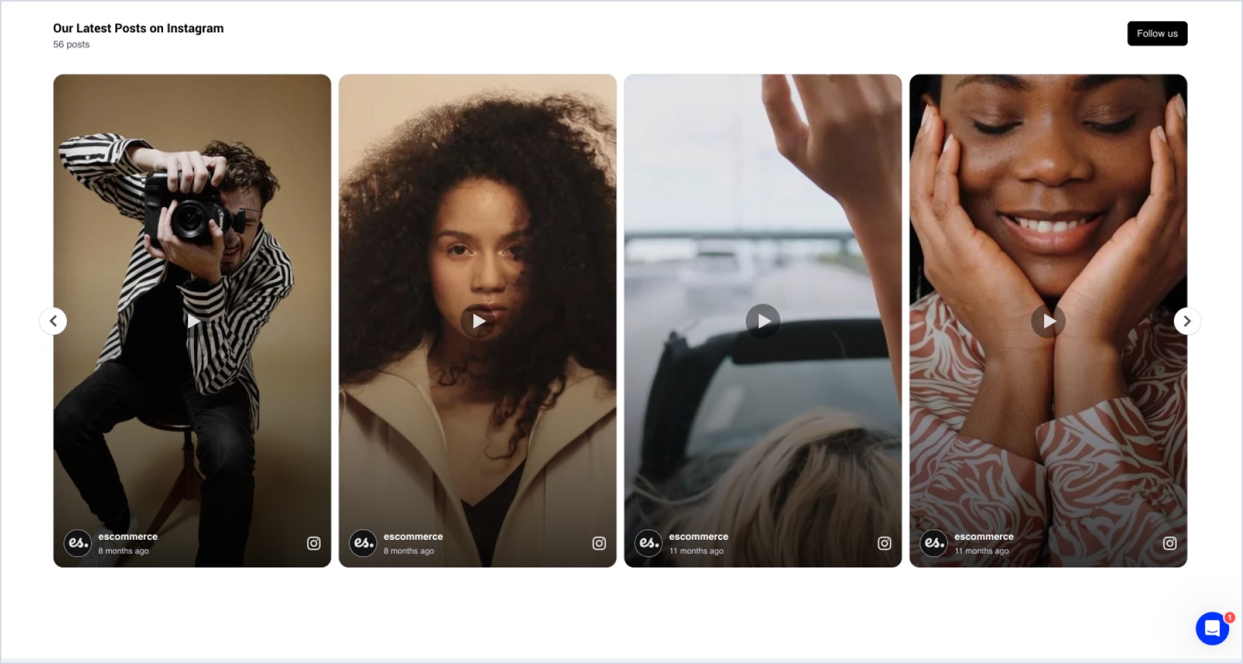Instagram widget embedded in Volusion