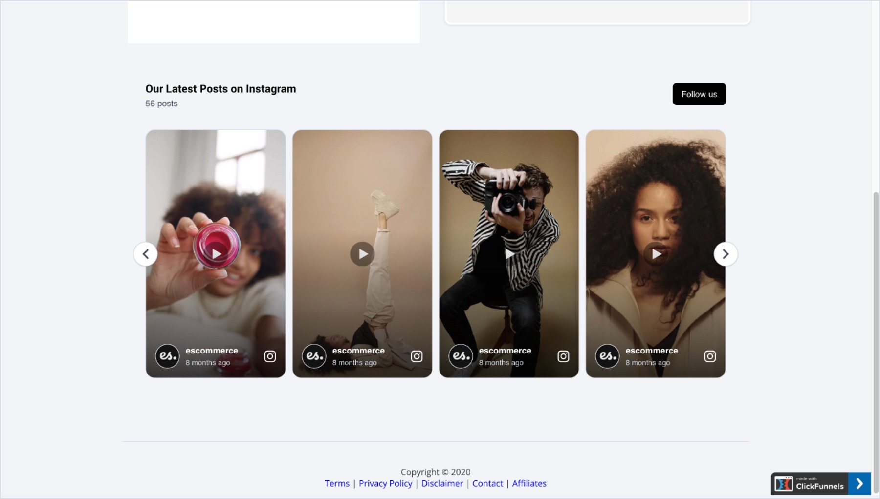 Instagram widget embedded in ClickFunnels