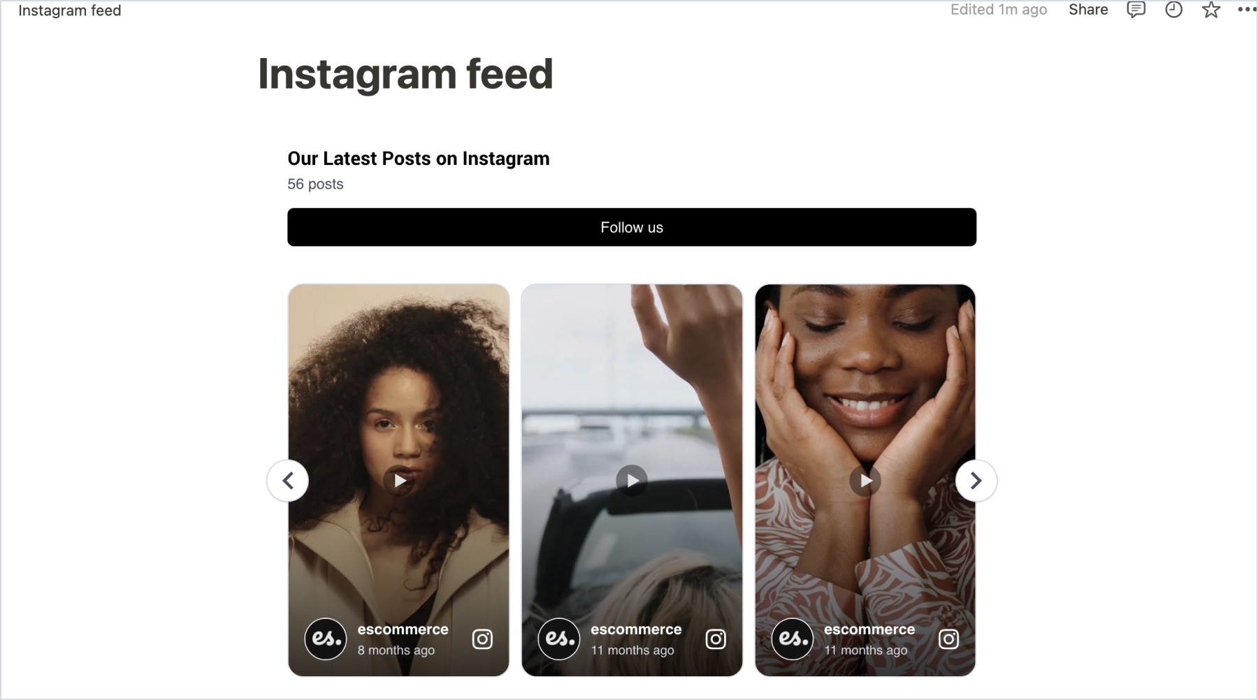 Instagram widget embedded in Notion document